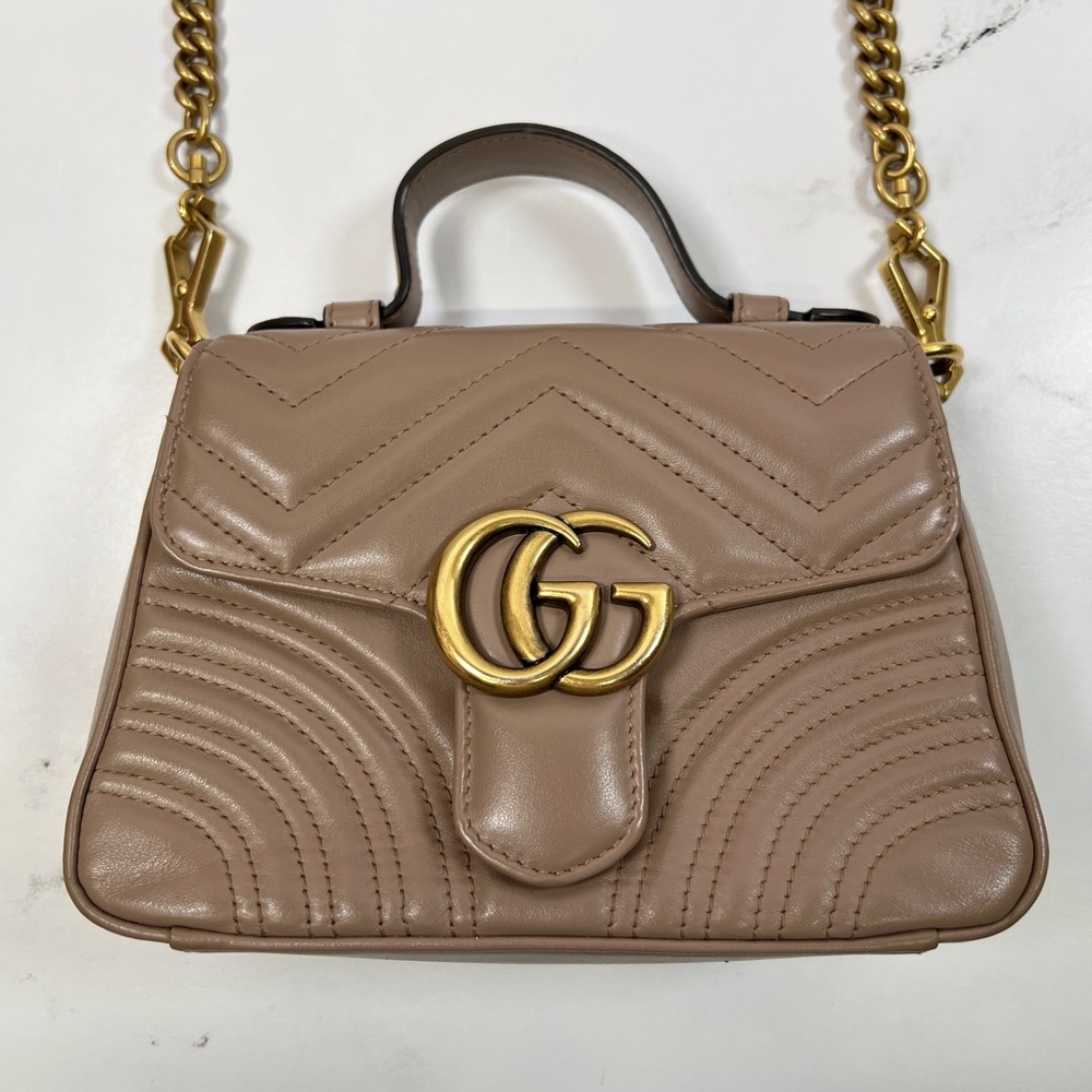 Gucci GG Mini Top Handle Marmont Chevron Shoulder Bag Crossbody Handbag Purse - Picture 2 of 10